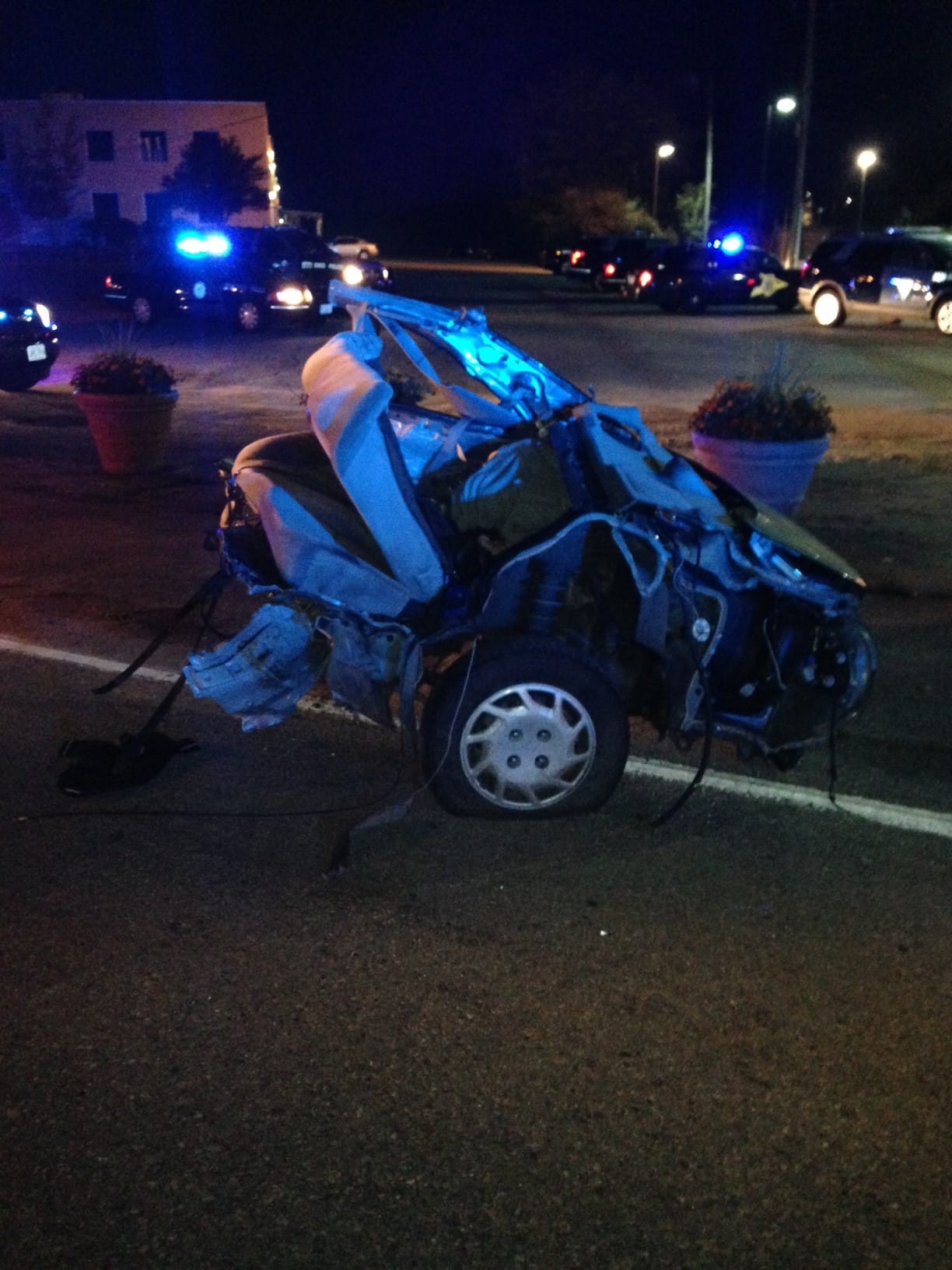 Stolen car crashes, splits in half; driver and passenger run to McDonald’s, caught by police