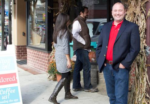 Corey Wallenstein on Adored public launch day at Cafe la Reine, Oct. 2014.
