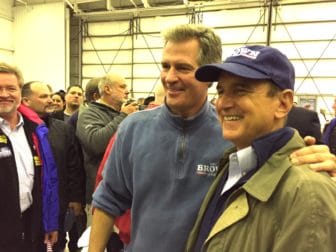 Scott Brown greeted supporters during Sunday's rally in Manchester.