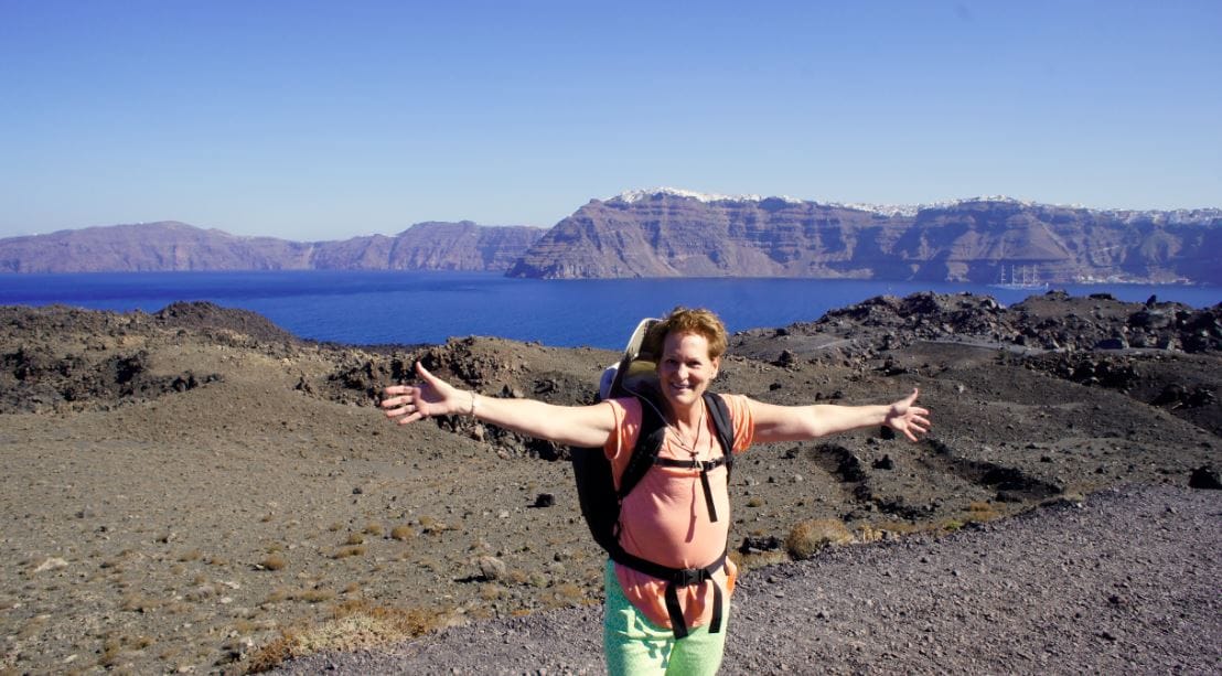 Author Carolyn Choate Santorini 9 Victory on Nea Kameni.