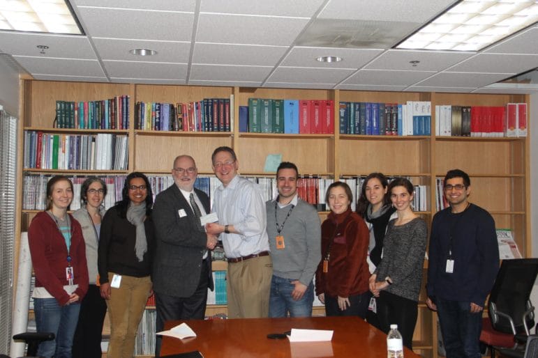 Second Wind Foundation for Pulmonary Fibrosis President Ron Geoffroy and Dr. Andrew Tager, center. Other's pictured: Katharine Black, MD, Rachel Knipe, MD, David Lagares, MD, Neil Ahluwalia, MD, Flavia Castelino, MD, Veronica Pace, MD, Paula Grasberger, MD