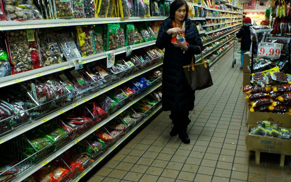 The mushroom aisle in Boston's China Town with Laura Sun.