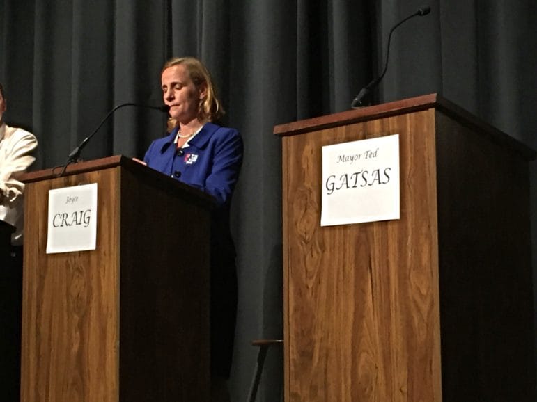 Empty podium at center stage.