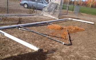 Damaged nets at the Angels soccer field.