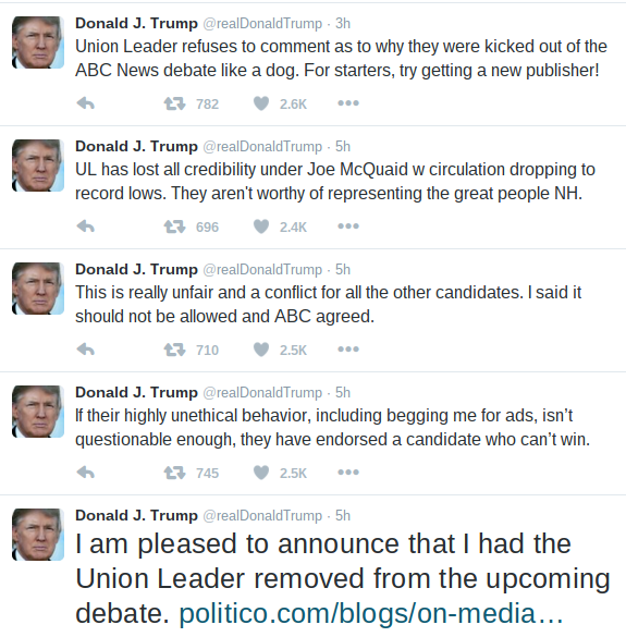 ABC cites Union Leader ‘bias’ after Trump editorial, cuts paper out of Feb. 6 GOP debate