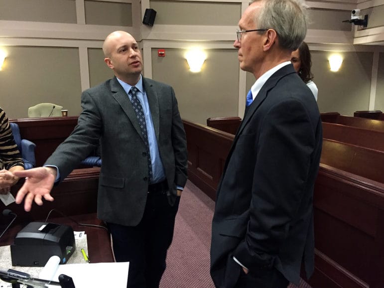 Scott Leiendecker of KNOWiNK fields questions from NH Asst. Secretary of State Anthony Stevens.