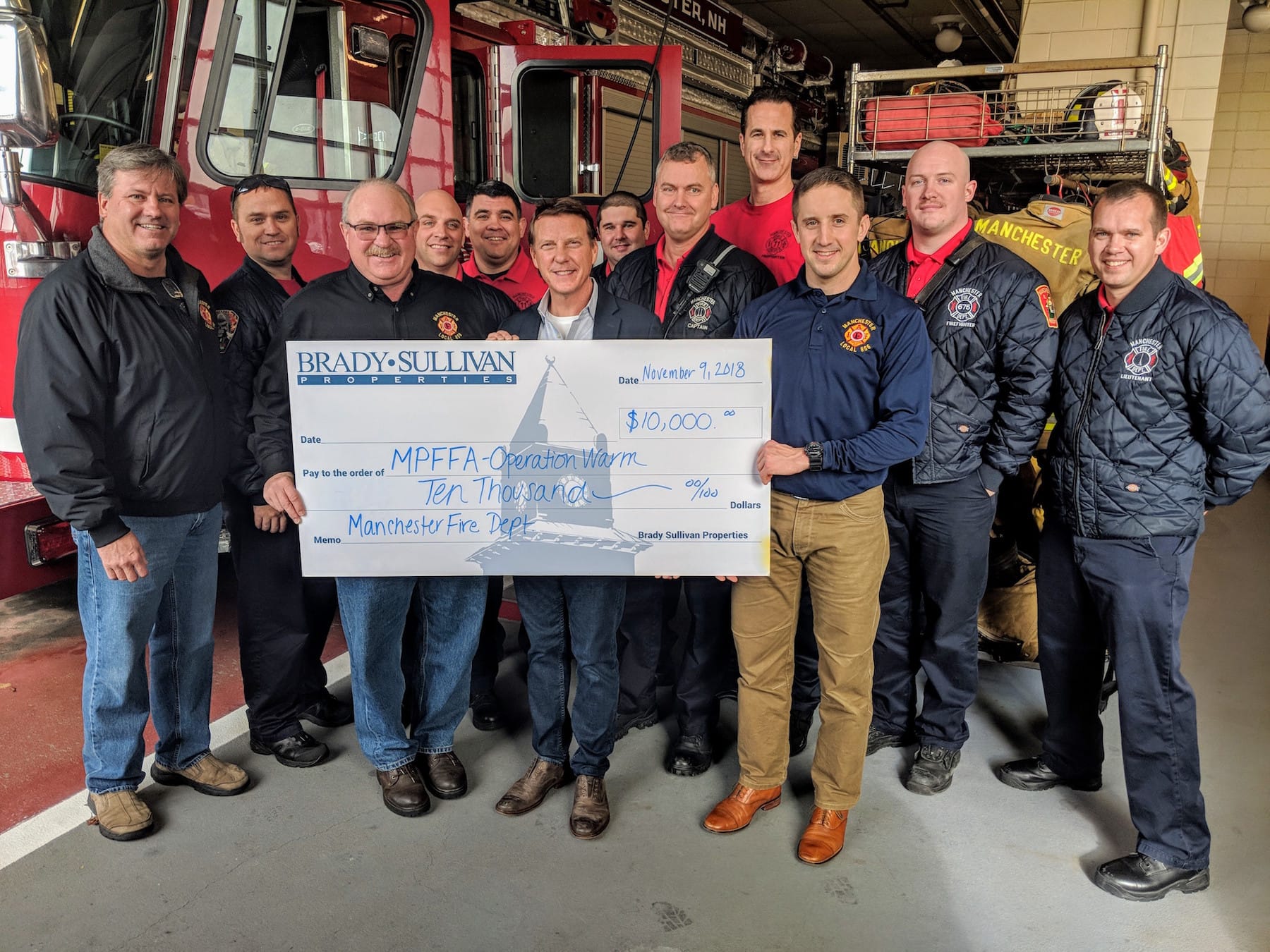 Coats for kids: Firefighters’ Operation Warm 2018 gets $10K boost from Brady Sullivan