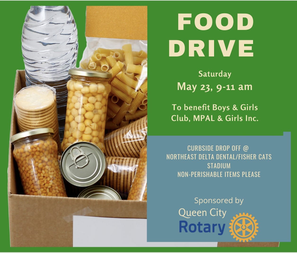 May 23: Queen City Rotary Club announces no-contact curbside food drive in support of local youth