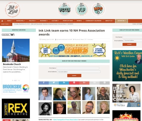 Manchester Ink Link recognized for excellence in journalism at 2020 NH Press Association Awards