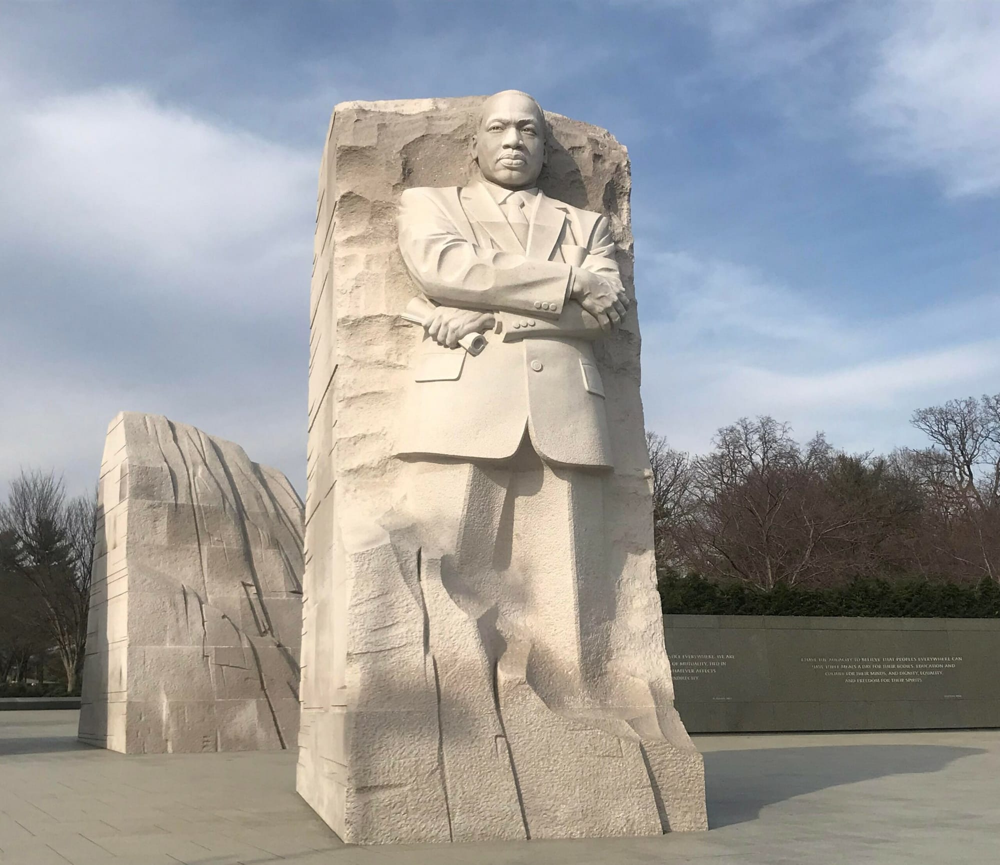The Martin Luther King, Jr. Memorial is a national memorial located in West Potomac Park next to the National Mall in Washington, D.C., United States. It covers four acres and includes the Stone of Hope, a granite statue of Civil Rights Movement leader Martin Luther King Jr. carved by sculptor Lei Yixin.