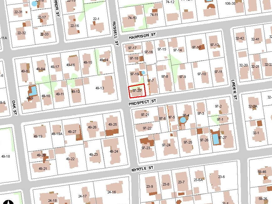 A map showing the location of 91 Russell Street