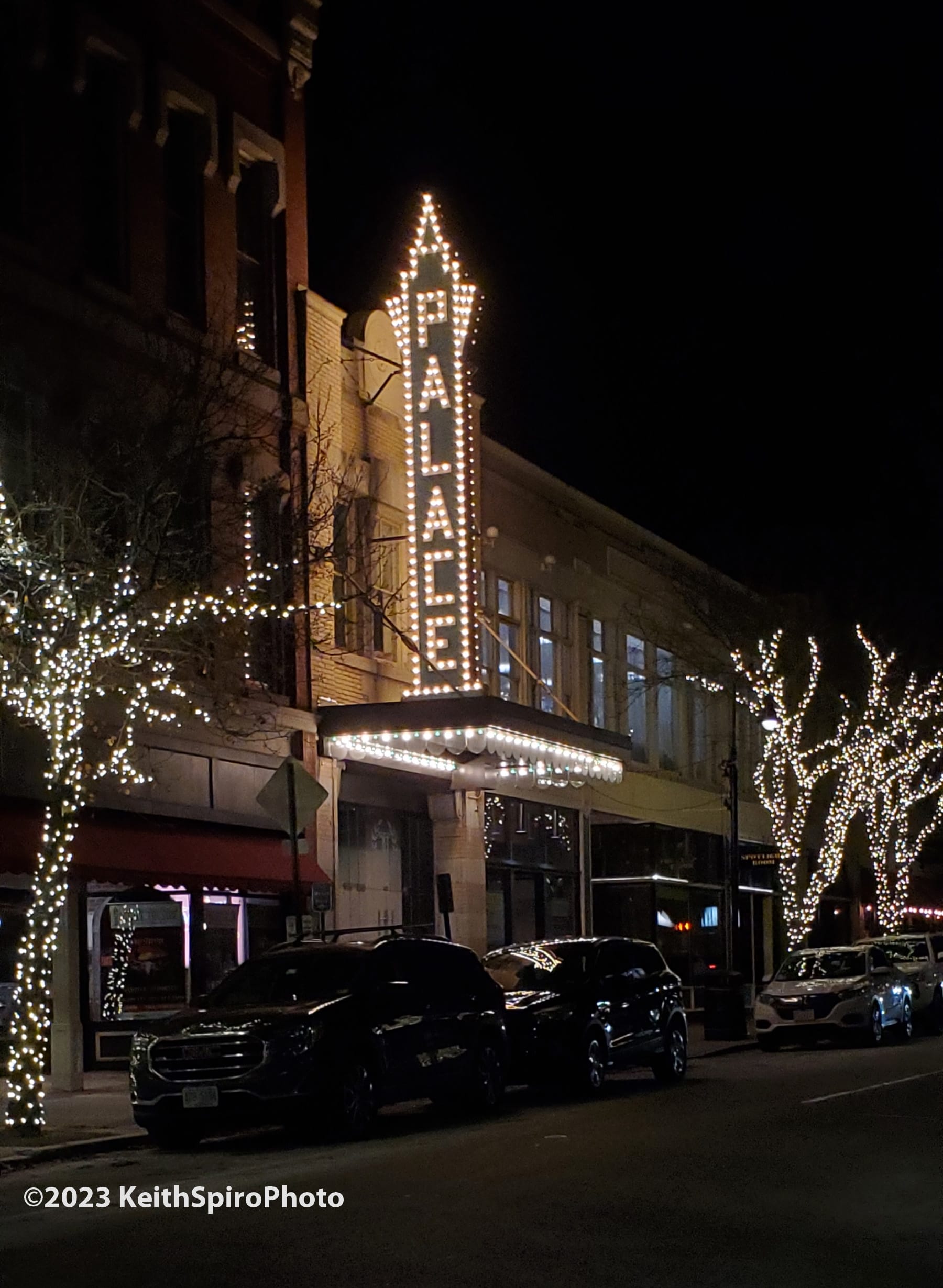 Palace Theatre lit up at night photo by Keith Spiro