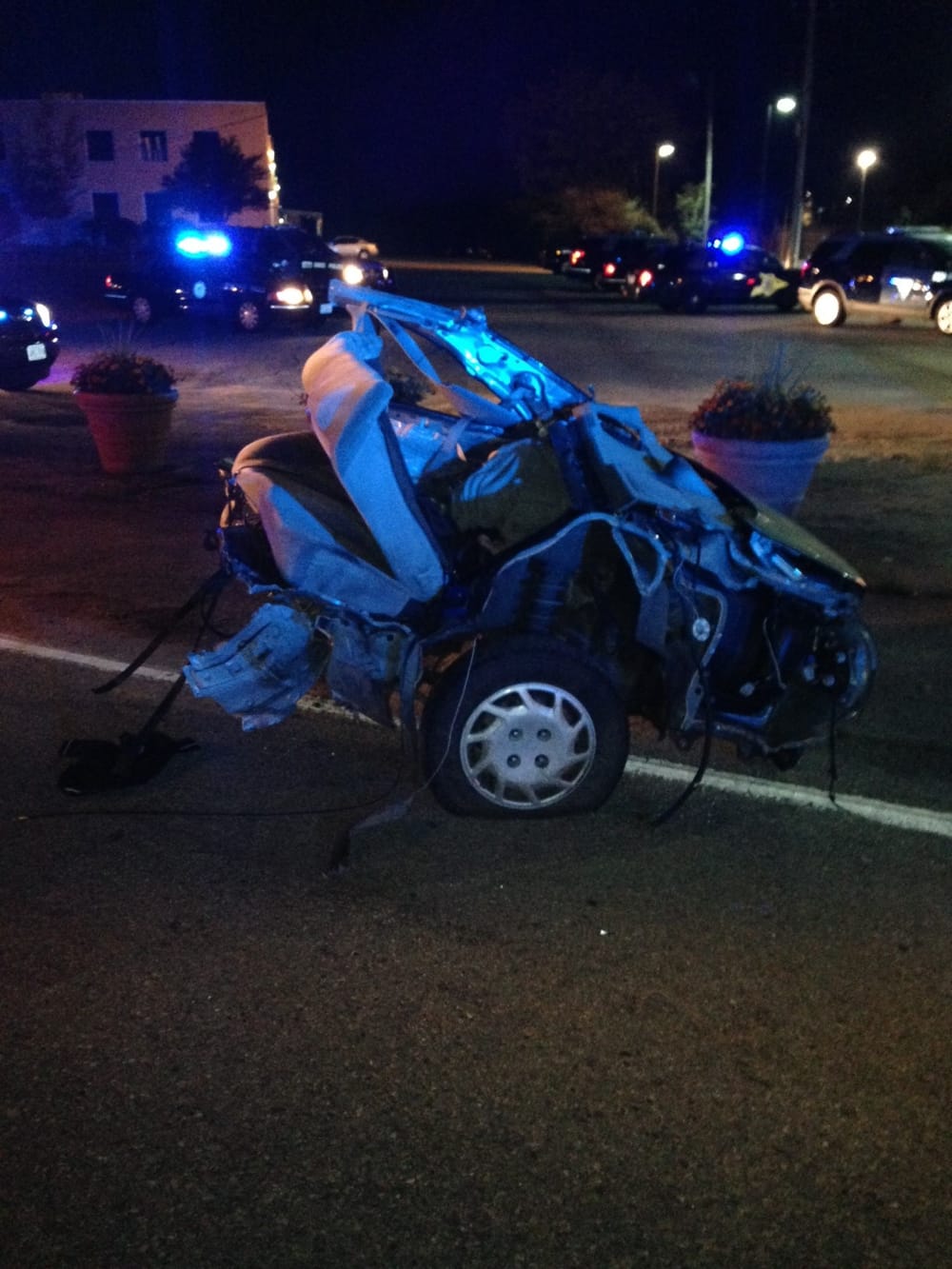 Stolen car crashes, splits in half; driver and passenger run to McDonald’s, caught by police post image