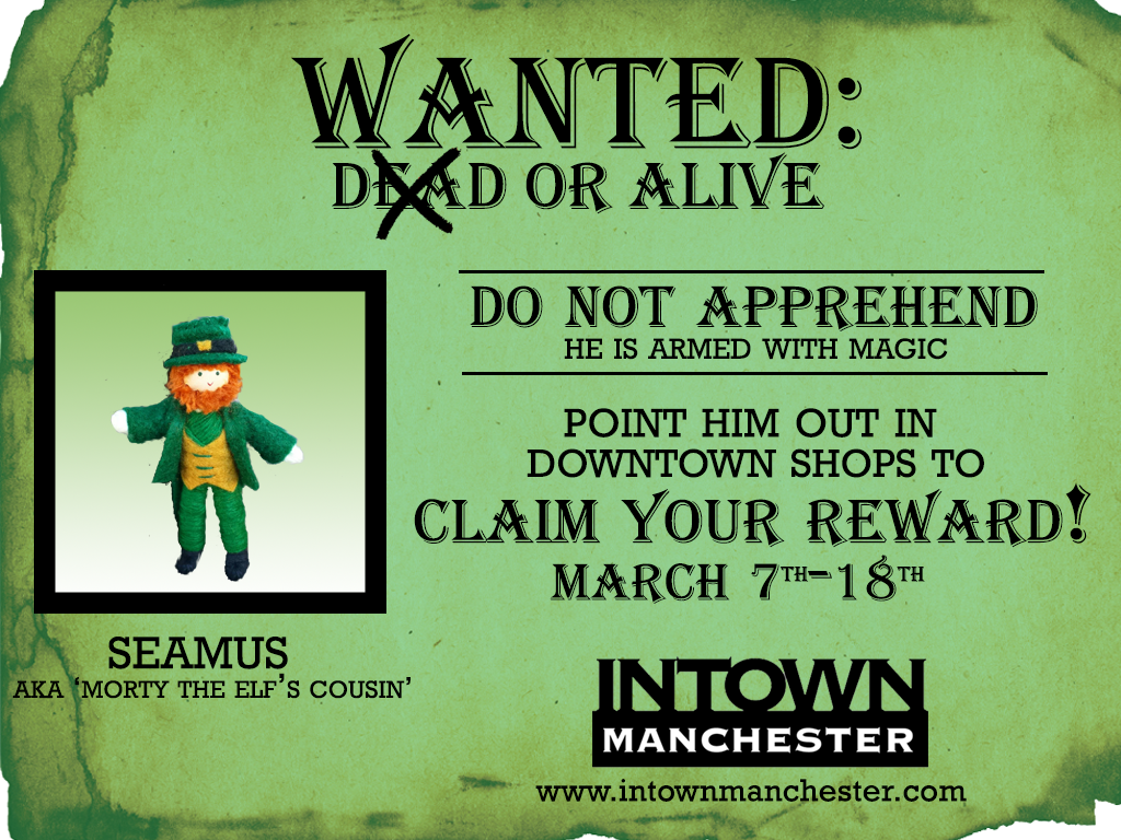 Here comes Seamus: Find Intown Manchester’s leprechaun and win a prize post image