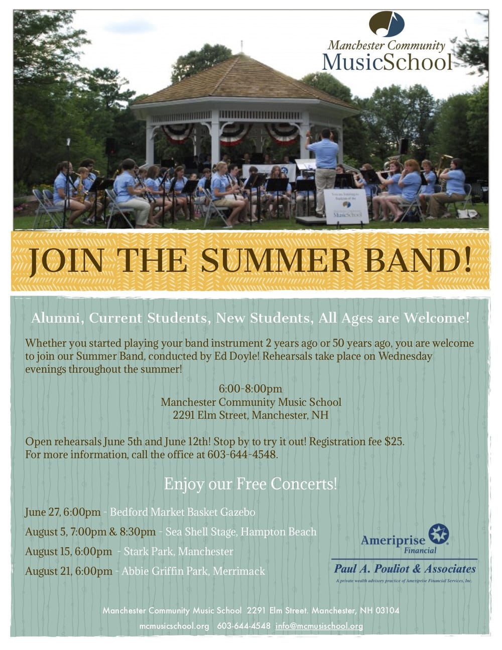June 27: Manchester Community Music School Free Summer Band Concert in Bedford post image
