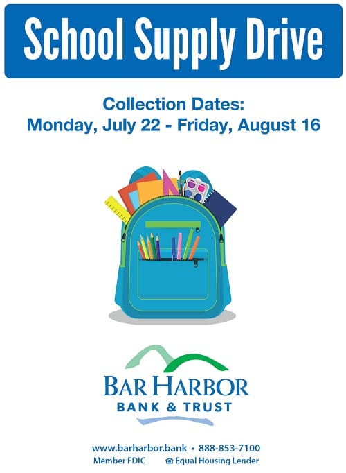 Bar Harbor Bank & Trust first annual School Supply Drive begins July 22 post image