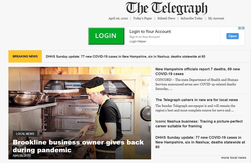 Nashua Telegraph announces move to online except for Sundays, as COVID-19 alters reality for NH newspapers post image