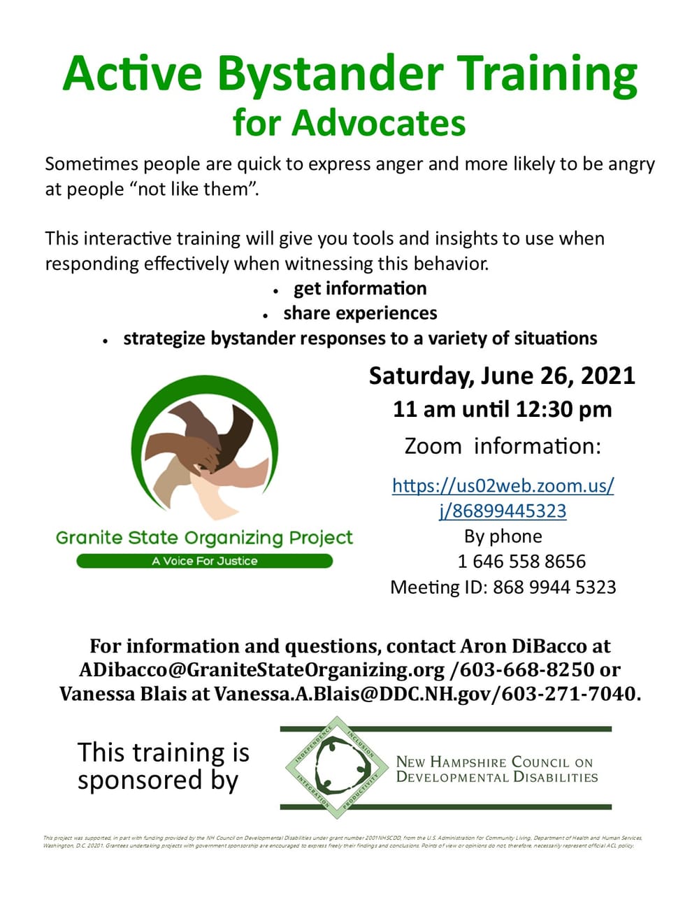 June 26: Virtual Active Bystander Training hosted by GSOP and the NHCDD post image