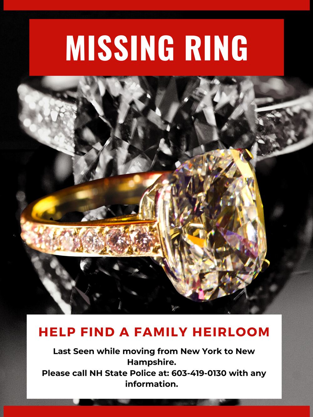 State police issue ‘missing jewelry’ alert after distinctive family heirloom ring stolen post image