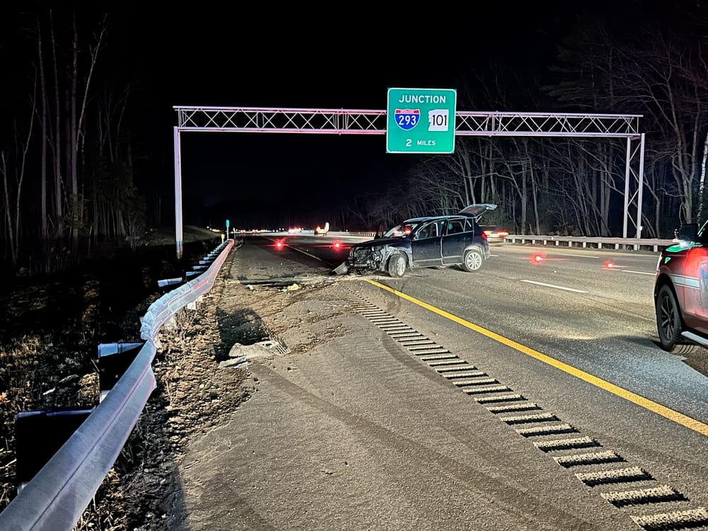 Downed pole blocks I-93 Exit 1, debris causes flat tires on 10+ vehicles; driver sought after car found abandoned near Exit 5 in Londonderry post image
