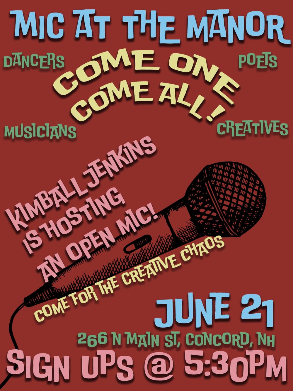 June 21 Mic at the Manor: Showcasing local word artists, poets and musicians post image