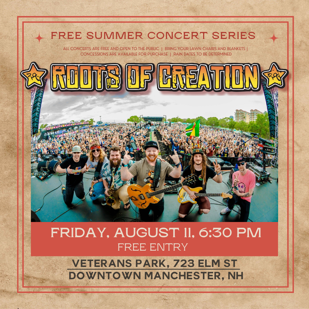 Aug. 11 Free Concert in the Park: Reggae-rock jam band Roots of Creation summer celebration post image