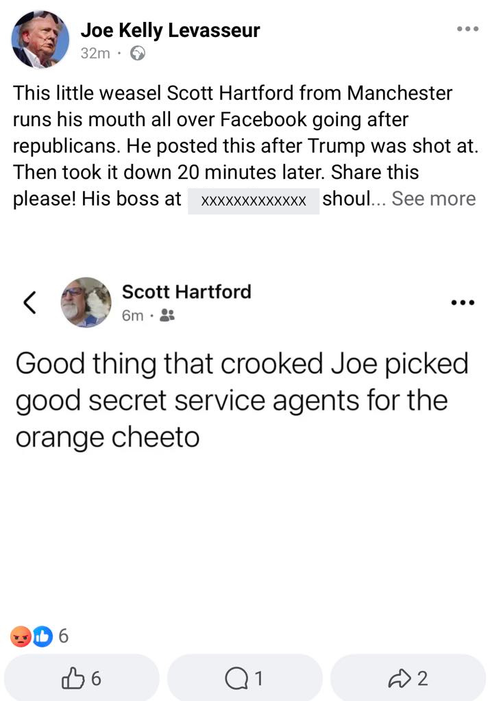 Man says Facebook post about Trump cost him his job after Alderman Levasseur urged others to call his boss post image